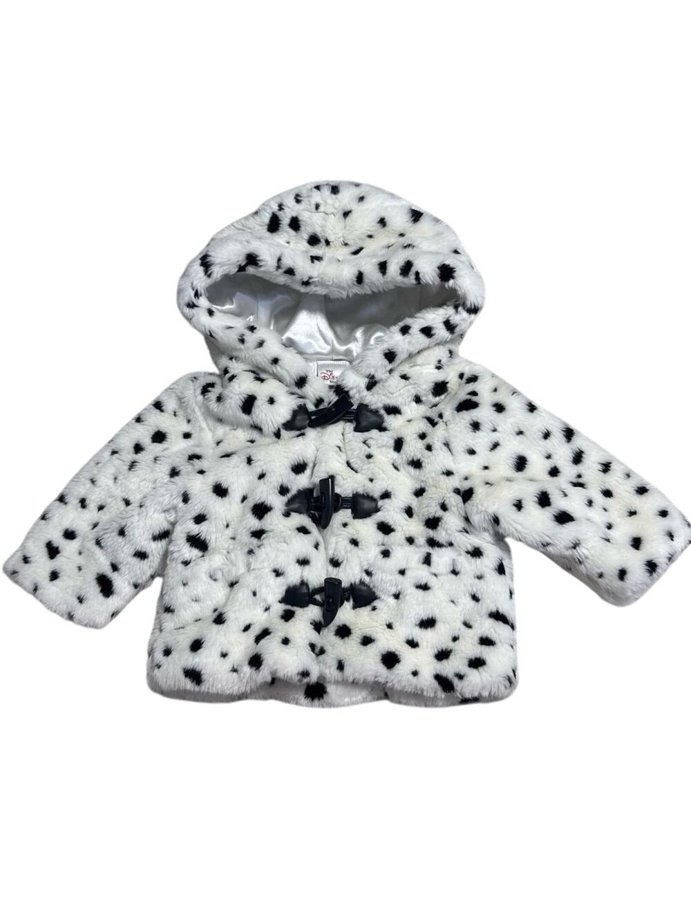 Vintage Disney Store 101 Dalmatians Faux Fur Hooded Toggle Jacket Coat Size 6mo